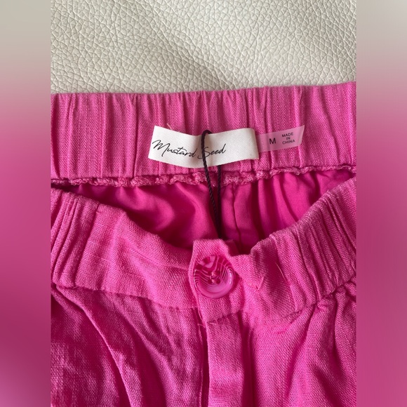 High Rise Linen Blend Pink Shorts Drop in Pockets Impeccable Pig Size Medium - Picture 3 of 5